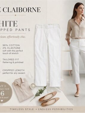 Liz Claiborne White Cropped Pants Size 10 – Stretch Cotton, Classic Chic